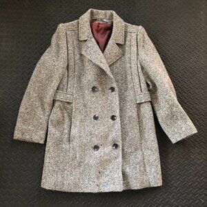 VINTAGE JUDI RICH ANDOVER WOOL DOUBLE BREASTED HERRINGBONE TWEED OVERCOAT